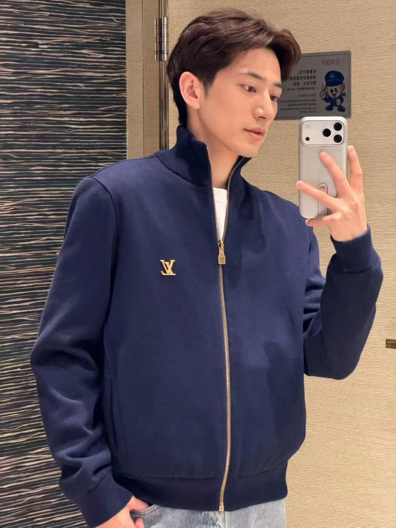Louis Vuitton/Louis Vuitton leather label printed double-sided stand-up collar jacket